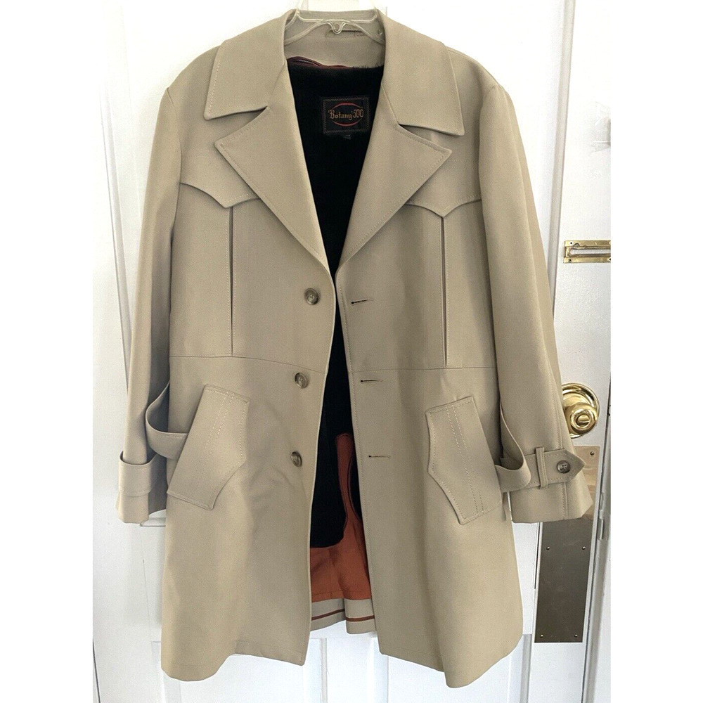 VTG Botany 500 Men's 42 Trench Coat Raincoat Zip Out Faux Fur Liner Tan (large)